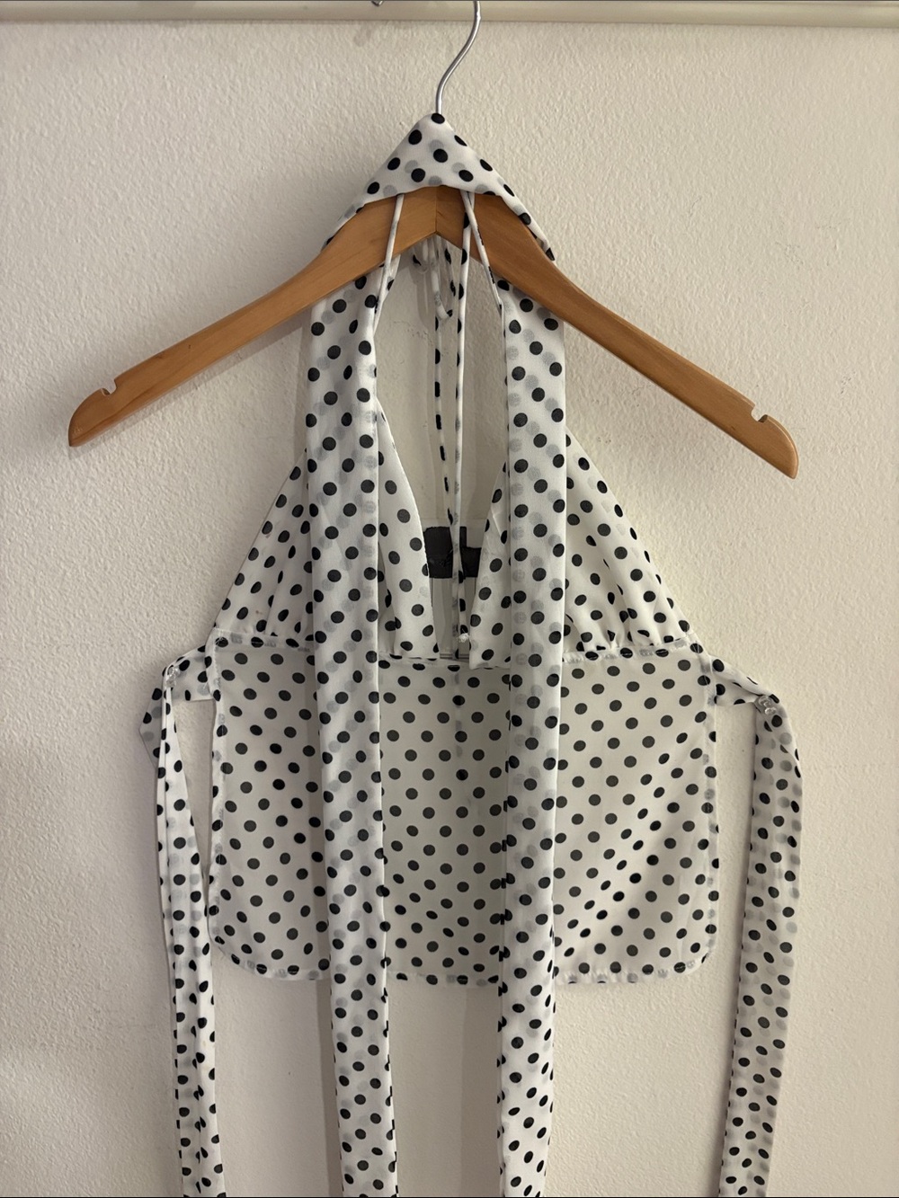 Nordstrom White & Black Polka Dot Halter Tie-Back Crop Top